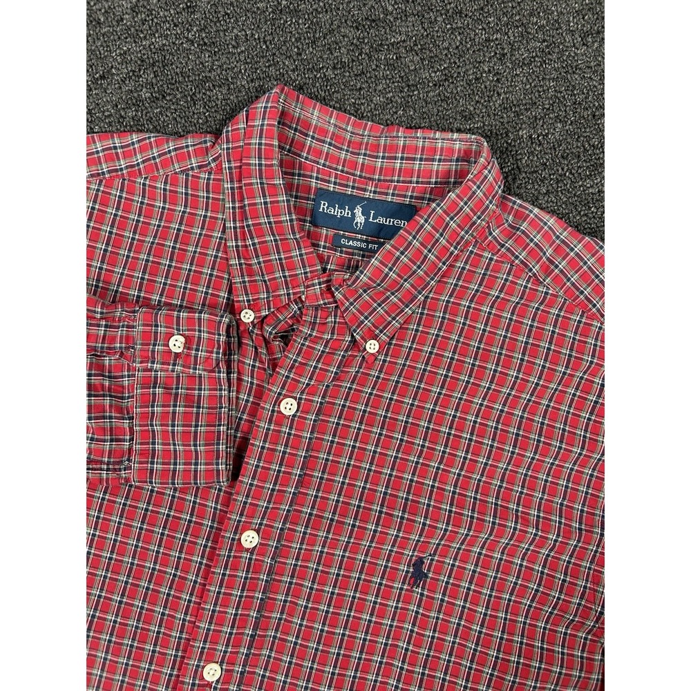 Ralph Lauren Shirt Mens XL Red Plaid Button Up Classic Fit L/S Pony Preppy Dress